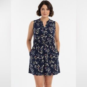 Catherine Malandrino XL Chiffon Navy Floral Midi Dress Waist tie Spring Office